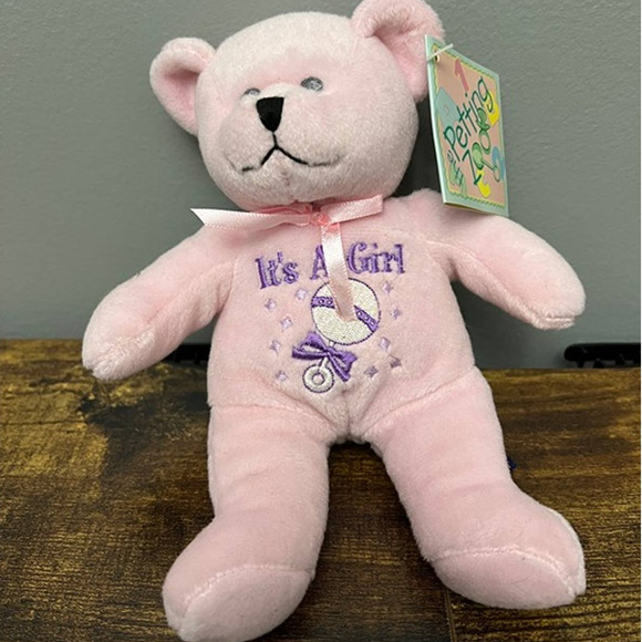 Petting Zoo Pink It's A Girl Teddy Bear Bean Bag‎ Plush - Picture 1 of 5